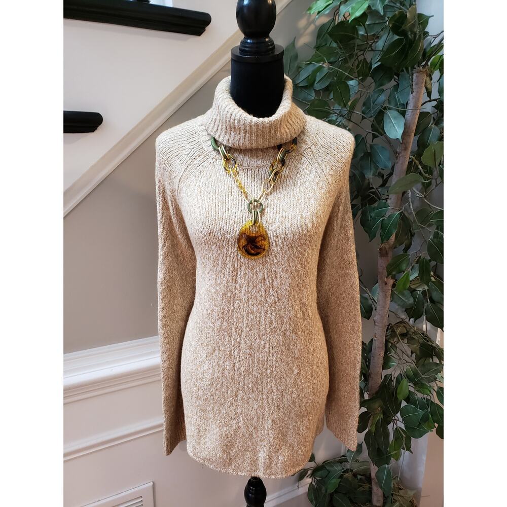 Michael Kors Sweater Womens XL Beige Soft Wool Long Sleeve Turtleneck Pullover